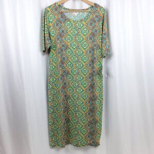 NWT Lularoe Julia Dress Women's Size XL Green Yellow Geometric Floral